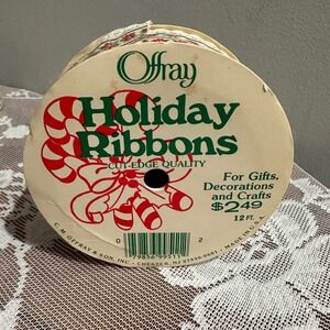 Vintage Offray Holiday Ribbons Poinsettia Lace Trim Christmas Crafts- 12 Foot